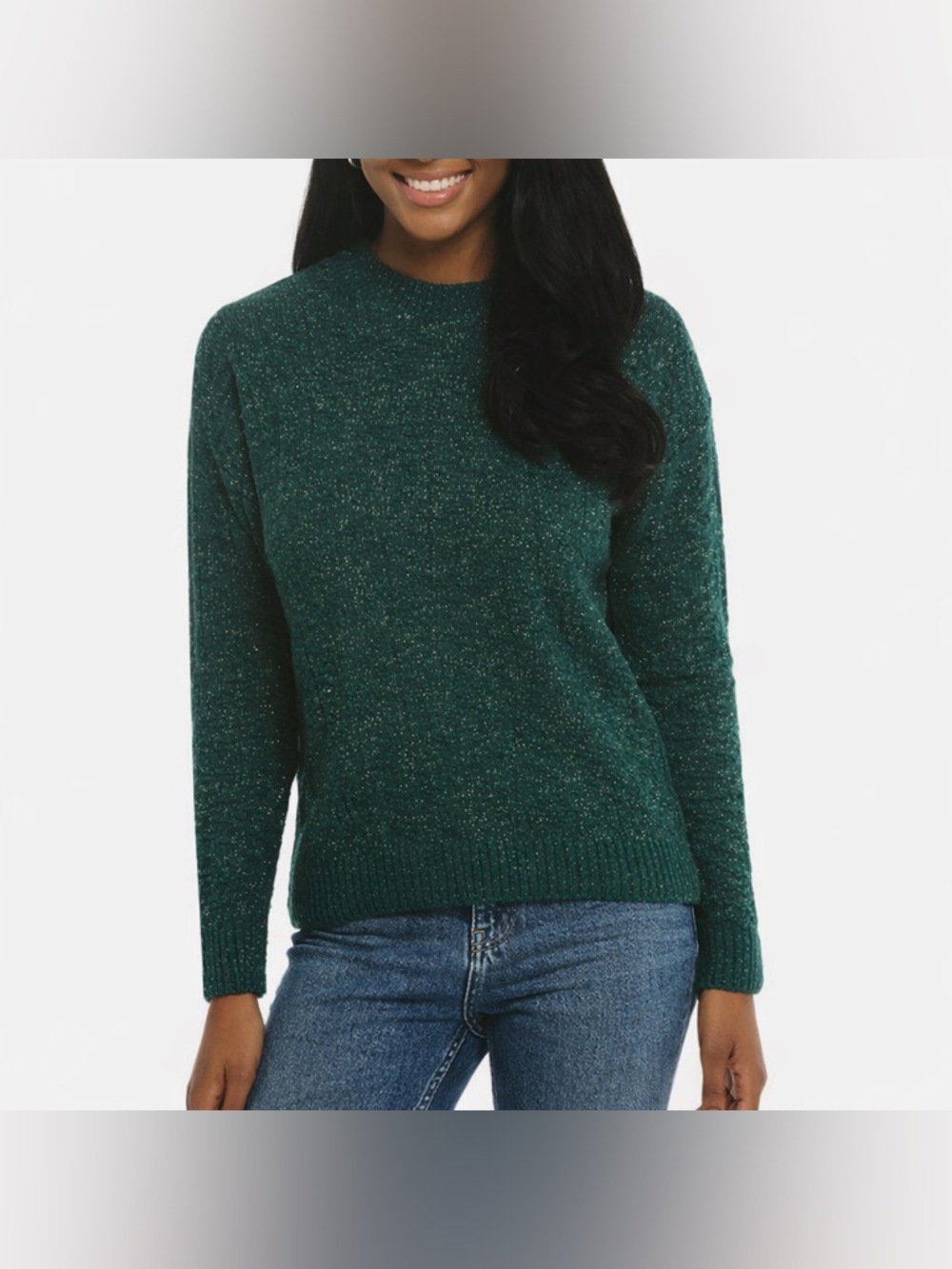 Weatherproof Vintage Womens Green Shimmer Knit Mock Neck Sweater Top 2XL